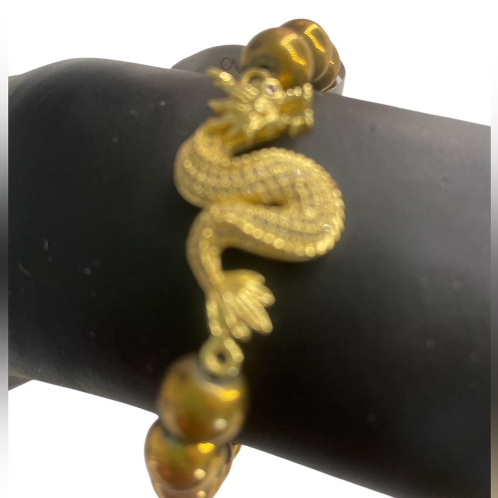 Gold Hematite Dragon Bracelet, Stretch, Gemstone bracelet - Picture 2 of 6